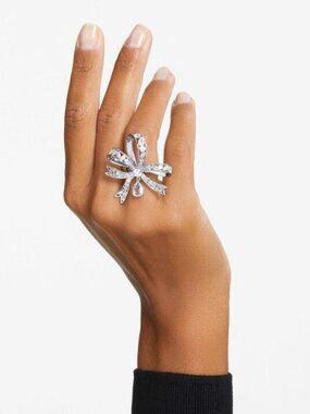 Swarovski Diamond Bow White Rhodium Plated Ring 8